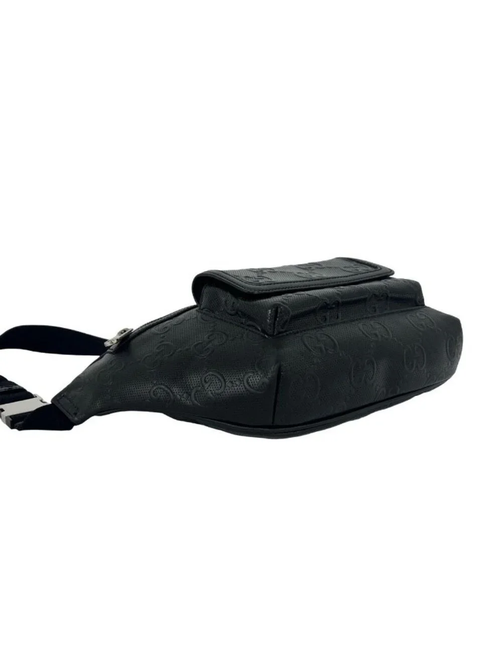 Gucci GG Pattern Embossed Perforated Leather Belt Bag Waist Pouch Black